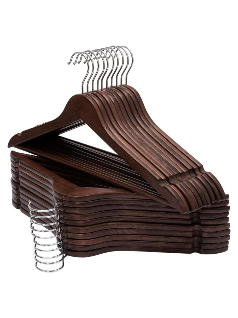 Solid Wood Suit Hangers 20 Pack, Smooth Finish, Chrome Swivel Hook, Space Saving